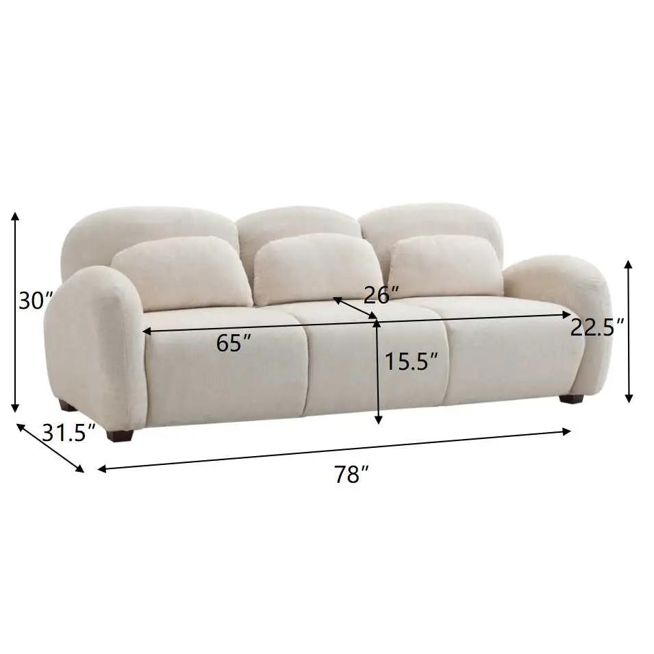 78 in. Modern 3 Seater Boucle Sofa Upholstered Couch with 3 Pillows by HouseOfZazla