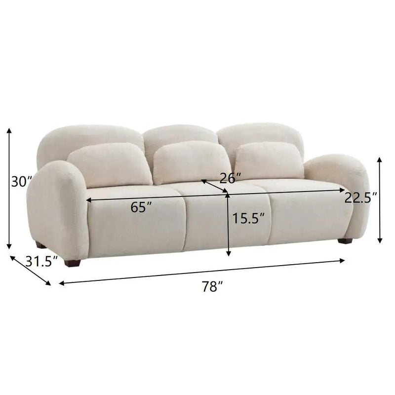 78 in. Modern 3 Seater Boucle Sofa Upholstered Couch with 3 Pillows by HouseOfZazla