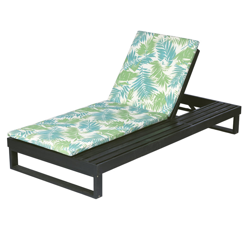 Black Acacia Wood Chaise Lounge with Leaf Coconut Cushion by HouseOfZazla