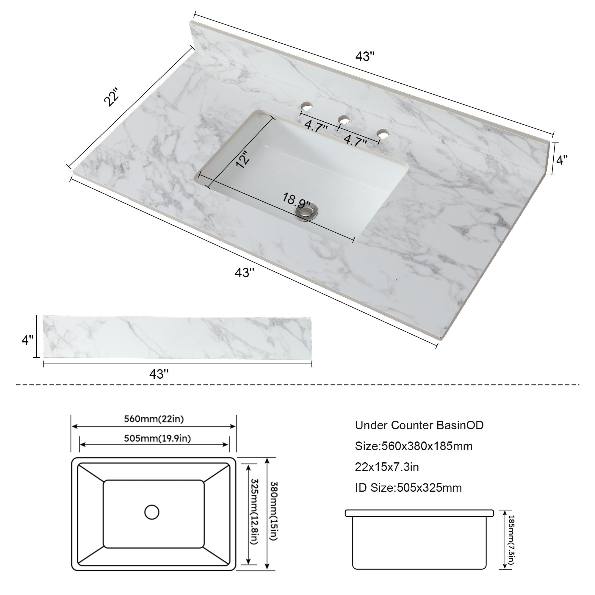 Elegant Sintered Stone Bathroom Vanity Top With Rectangular Undermount Ceramic Sink by HouseOfZazla