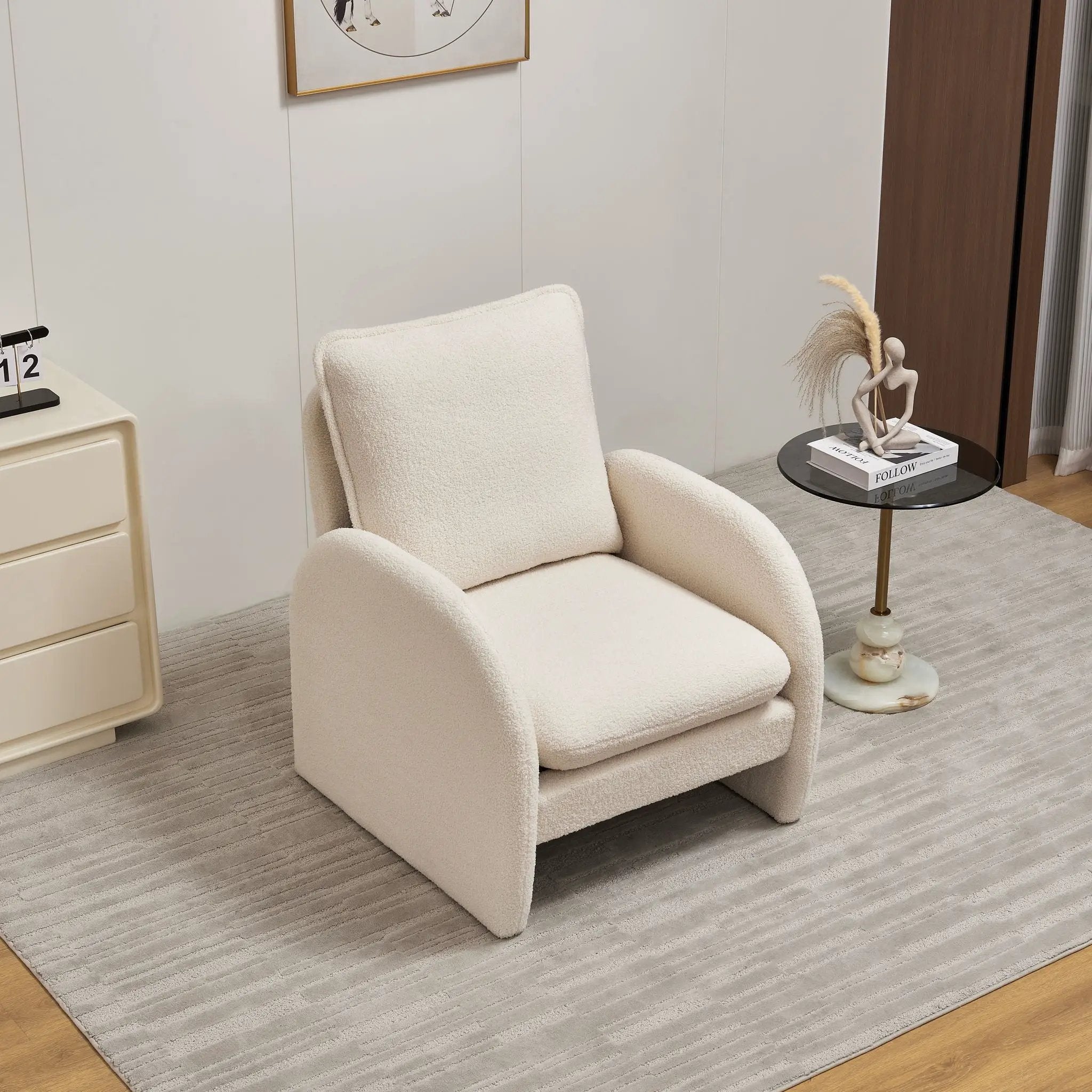 Modern Sherpa Upholstered Accent Chair, Comfortable Living Room Armchair, Lounge Chair For Bedroom, And Office by HouseOfZazla