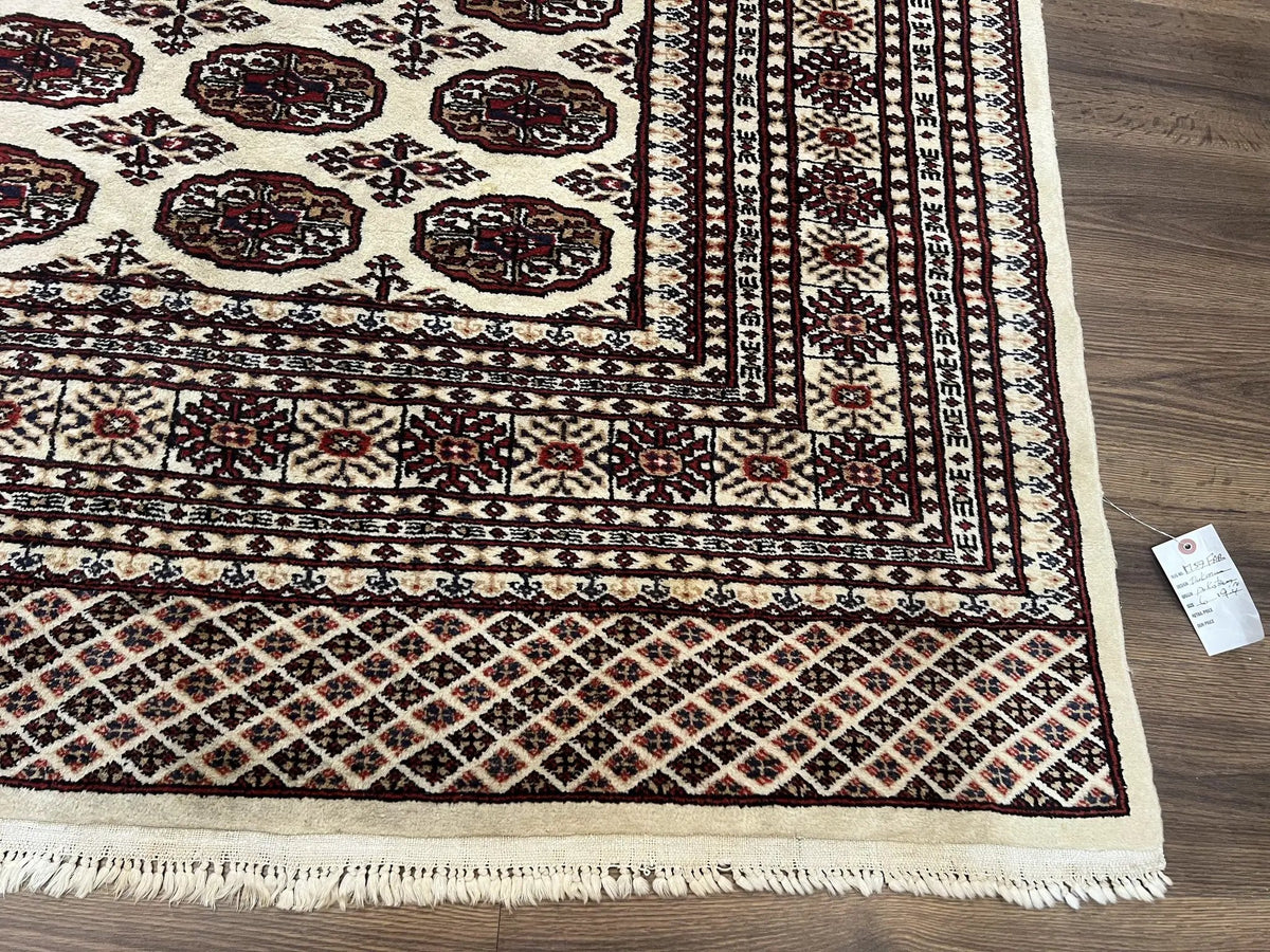 Pakistani Turkoman Rug 6x9, Cream and Red Hand Knotted Wool Oriental Carpet, Yamud Rug, Tribal Rug 6 x 9, Bohemian Area Rug, Bokhara Rug by Jewel Rugs
