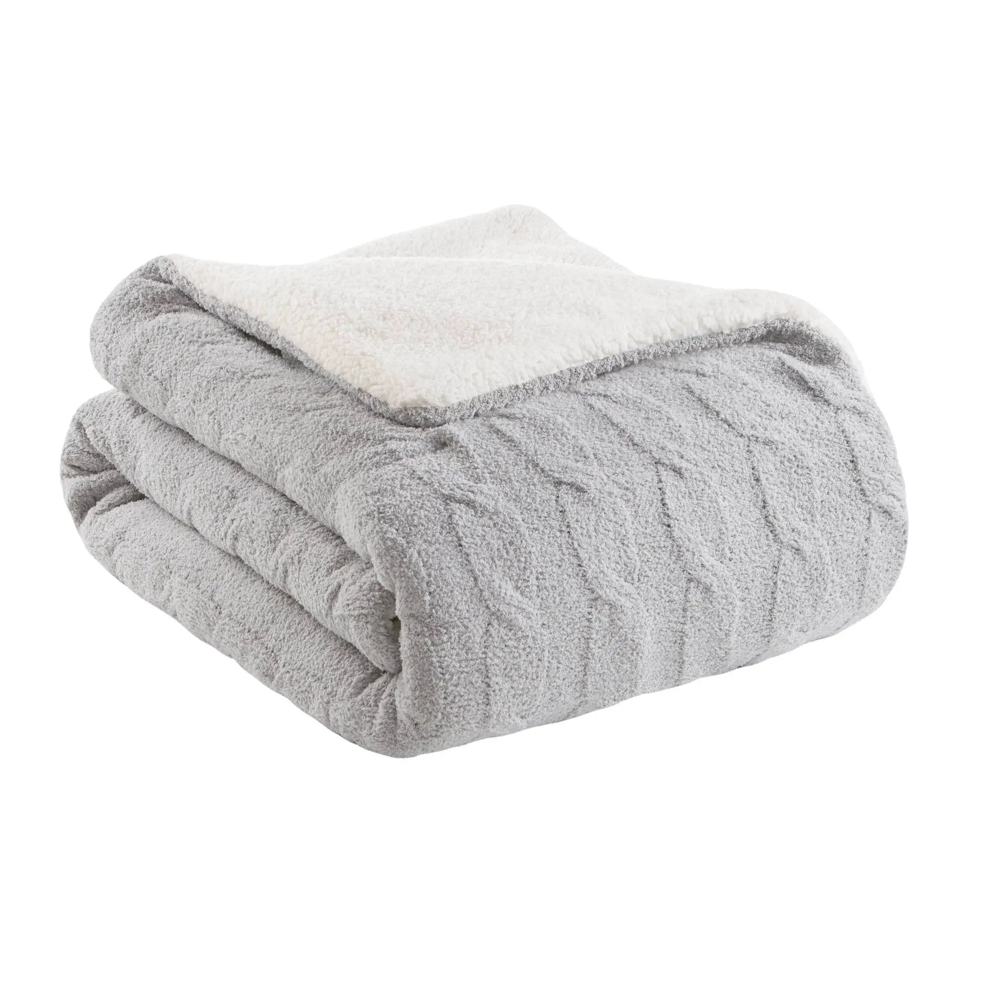 3 Pieces Full/Queen Cable Knit Chenille Comforter Set Gray by HouseOfZazla