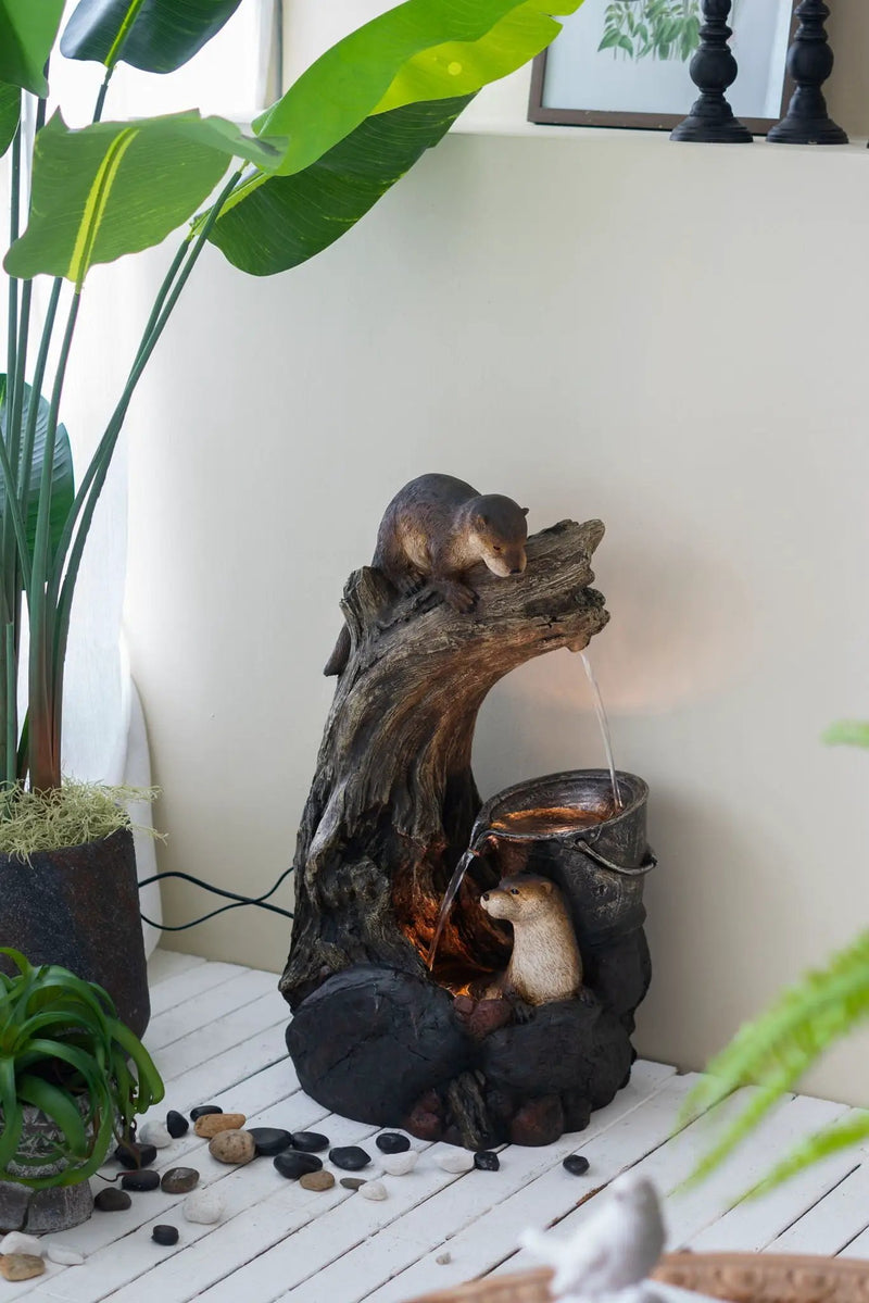 Decorative Water Foutain With Otter Design, With Light And Pump, For Indoor And Outdoor - Brown by HouseOfZazla