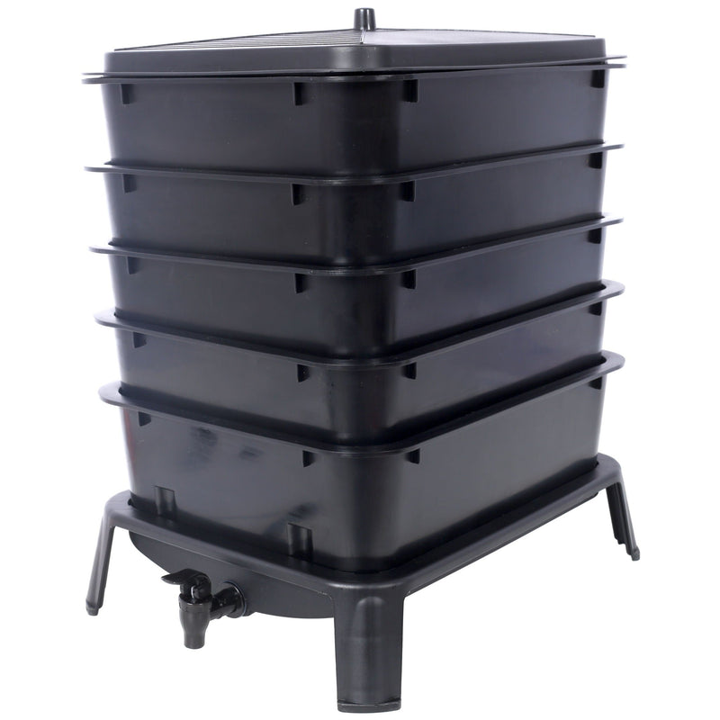 Eco Friendly 5 Layer Worm Compost Bin With 50L Capacity, Easy Setup Plastic Worm Farm Kit - Black by HouseOfZazla