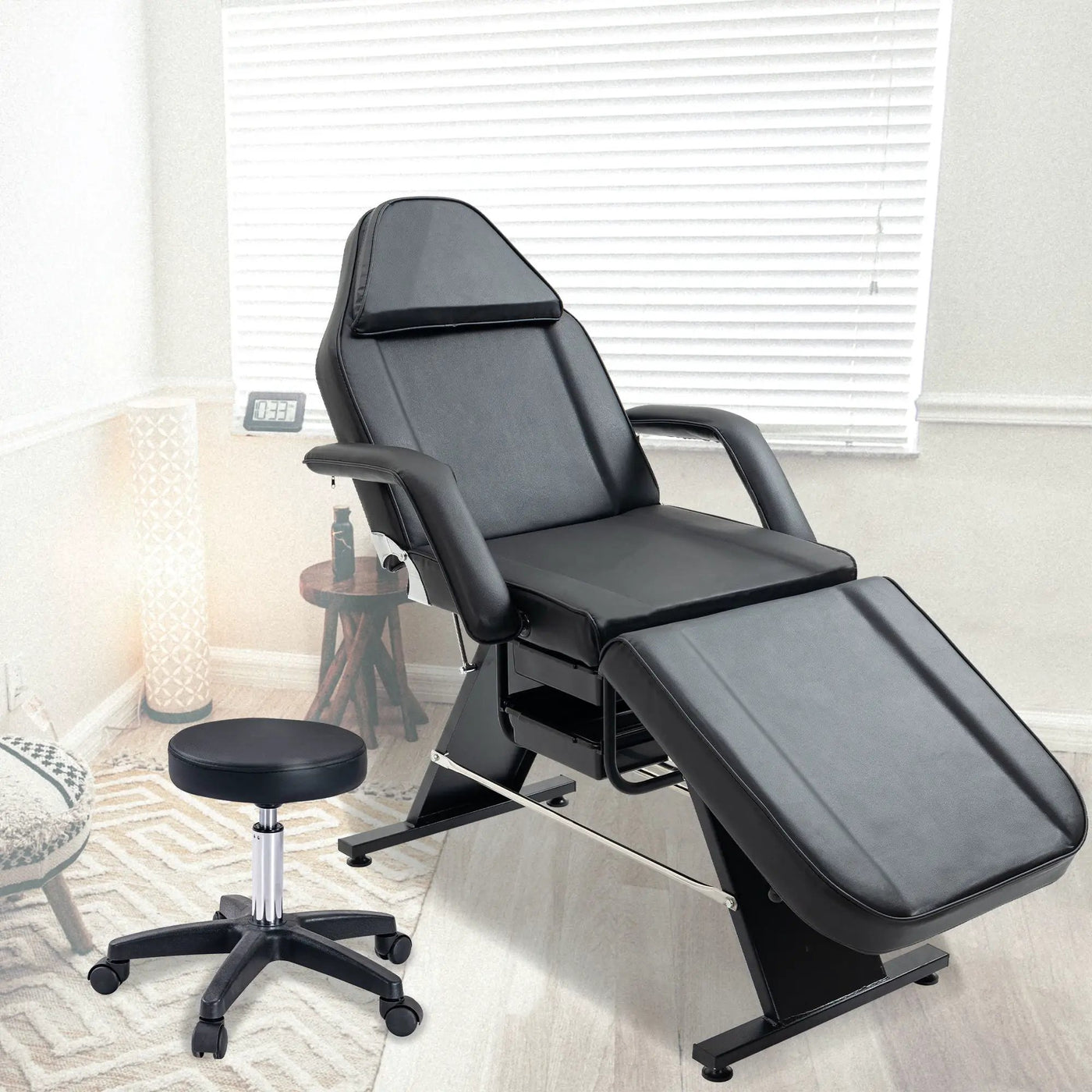 Massage Salon Tattoo Chair With Two Trays Esthetician Bed With Hydraulic Stool, Multi-Purpose 3-Section Facial Bed Table, Adjustable Beauty Barber Spa Beauty Equipment by HouseOfZazla