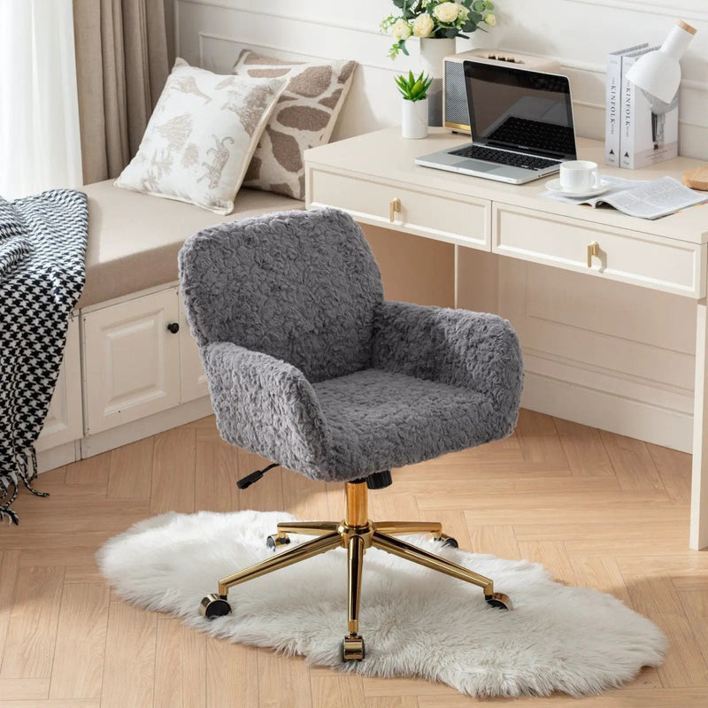 Office Chair, Artificial Rabbit Hair Home Office Chair With Metal Base, Adjustable Desk Chair Swivel Office Chair, Vanity Chair by Unique Piece Furniture
