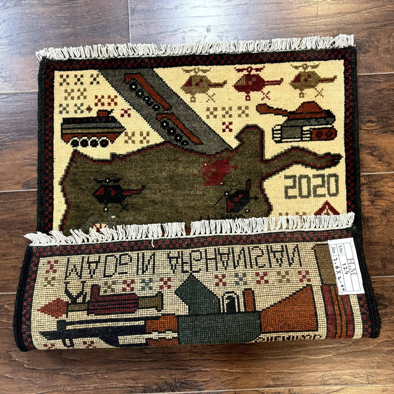 Afghan War Rug, Tanks Helicopters Guns by Jewel Rugs
