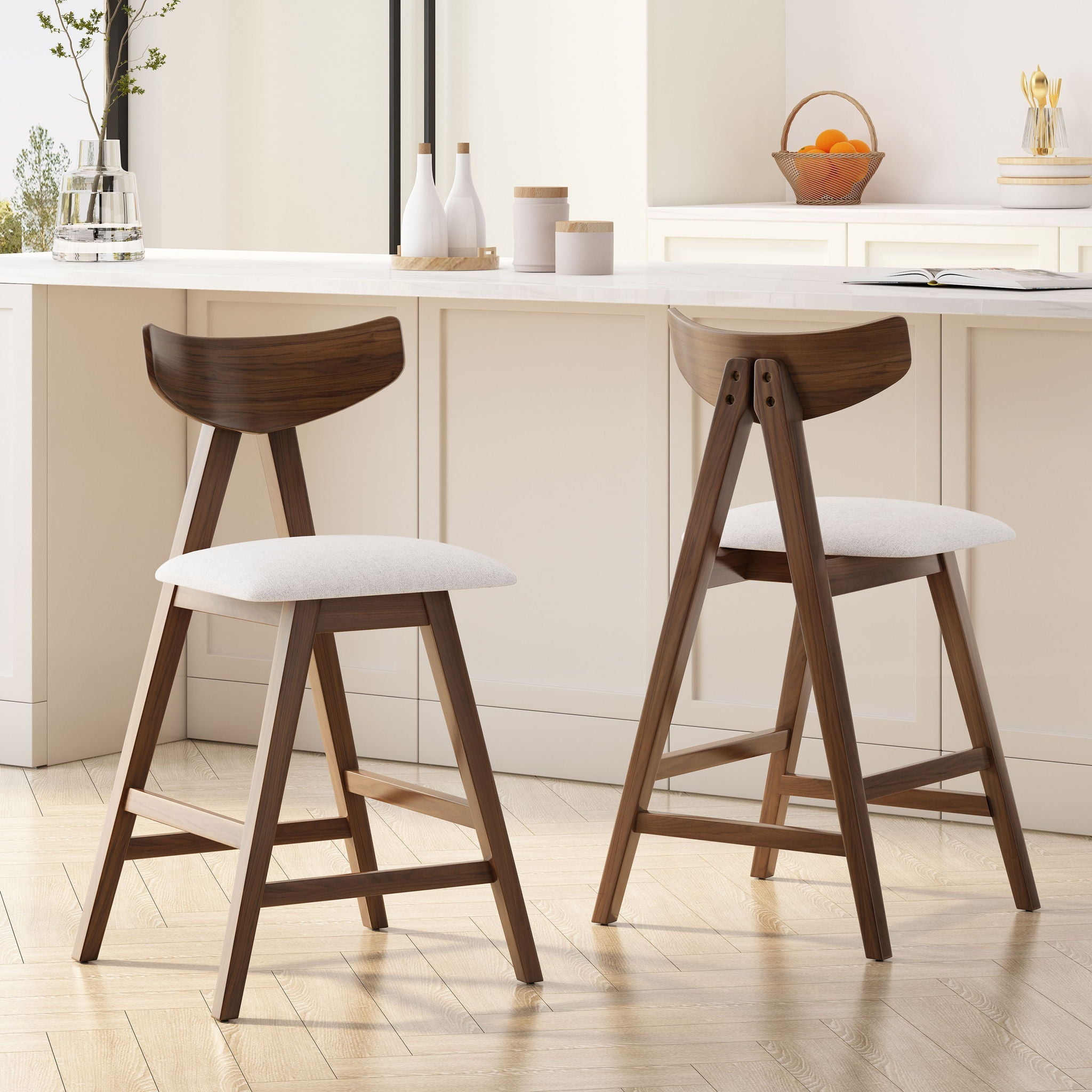 Mid Century Modern Counter Stool With V Shape Frame And Upholstered Seating by HouseOfZazla