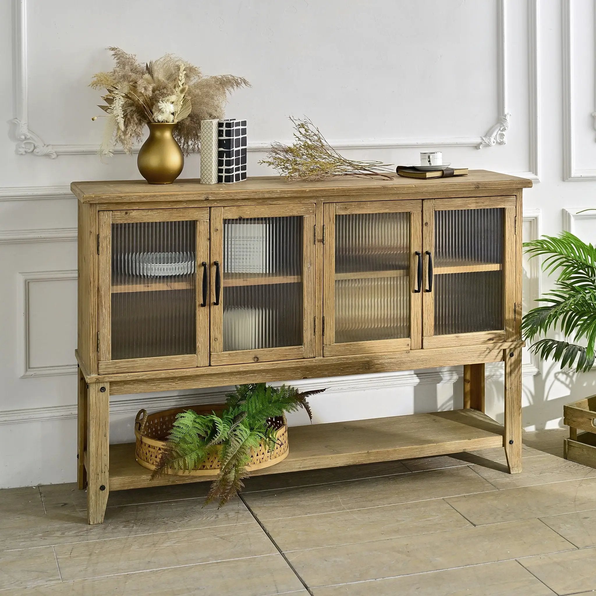 Rectangle Accent Sideboard Cabinet With Storage Shelf, Cabinet For Kitchen - Natural Wood by HouseOfZazla
