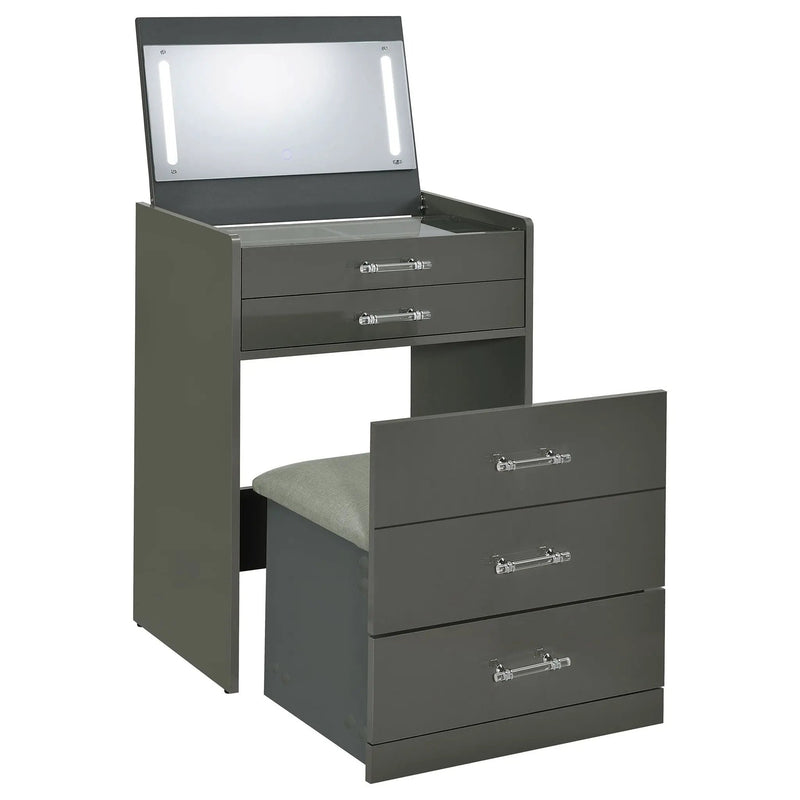 Danbury 3-drawer Makeup Vanity & Stool Set Grey High Gloss by Unique Piece Furniture