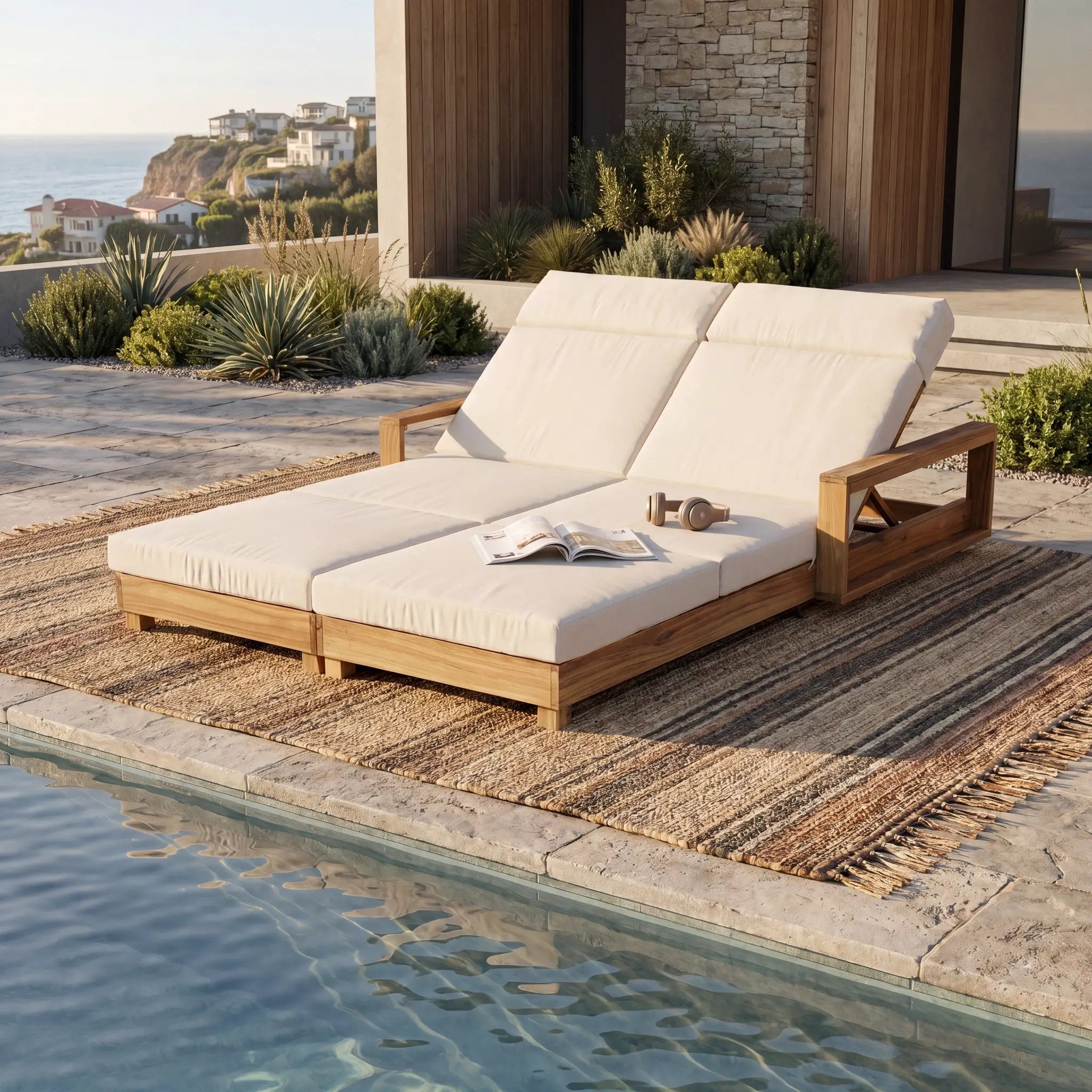 Double Acacia Wood Chaise Lounge Set by HouseOfZazla