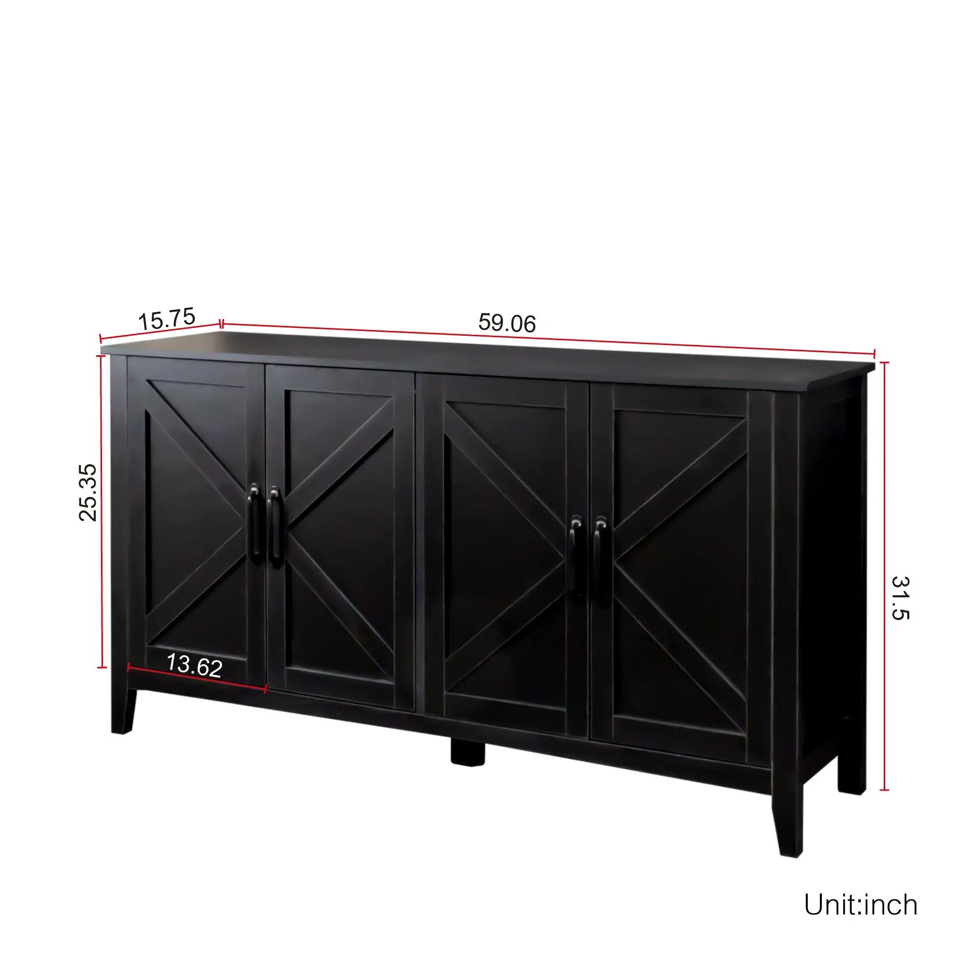 Cabinet With 4 Doors and 4 Open Shelves Freestanding Sideboard by HouseOfZazla