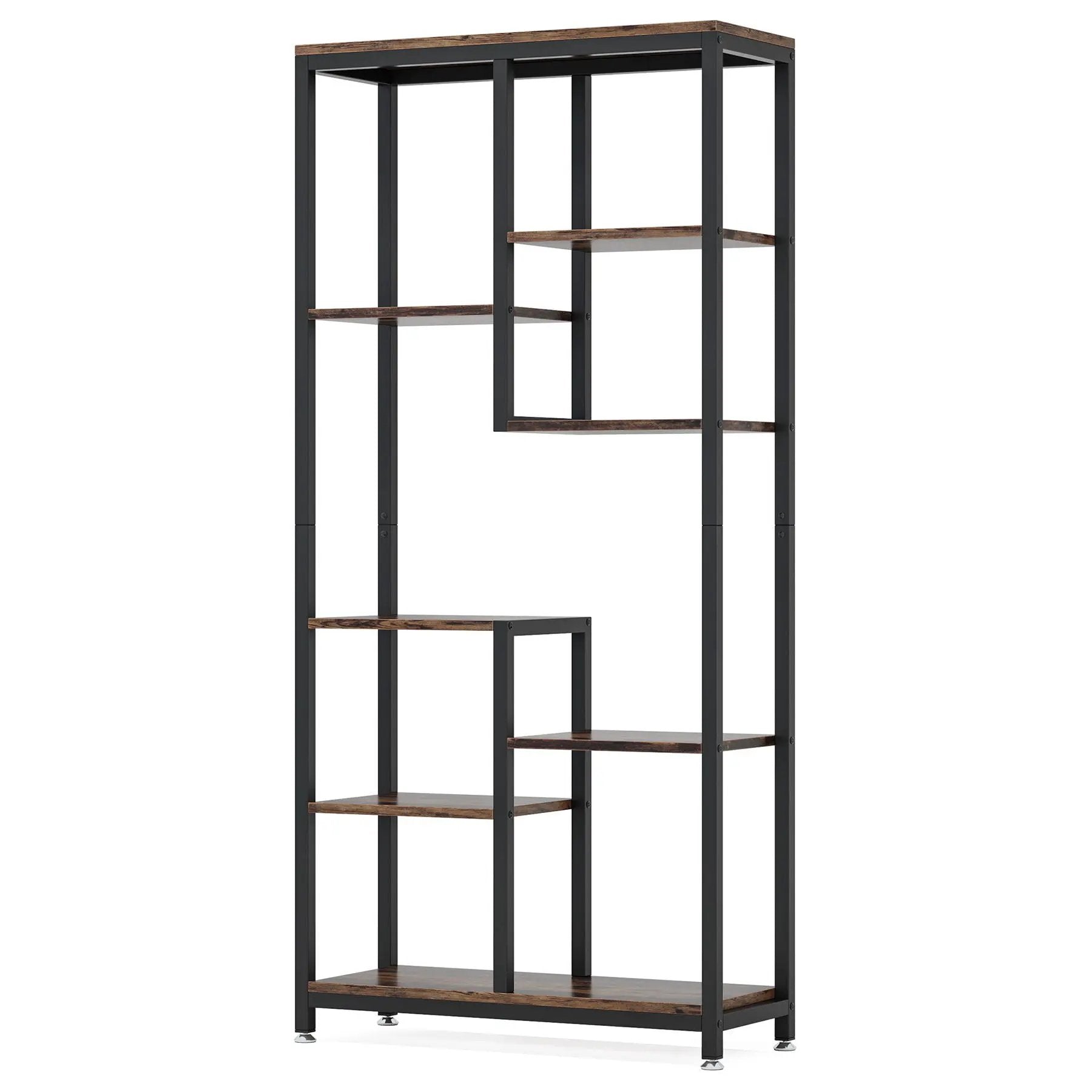6 Tier, 8 Shelf Etagere Bookcase Storage Display Rack For Living Room - Rustic Brown by HouseOfZazla
