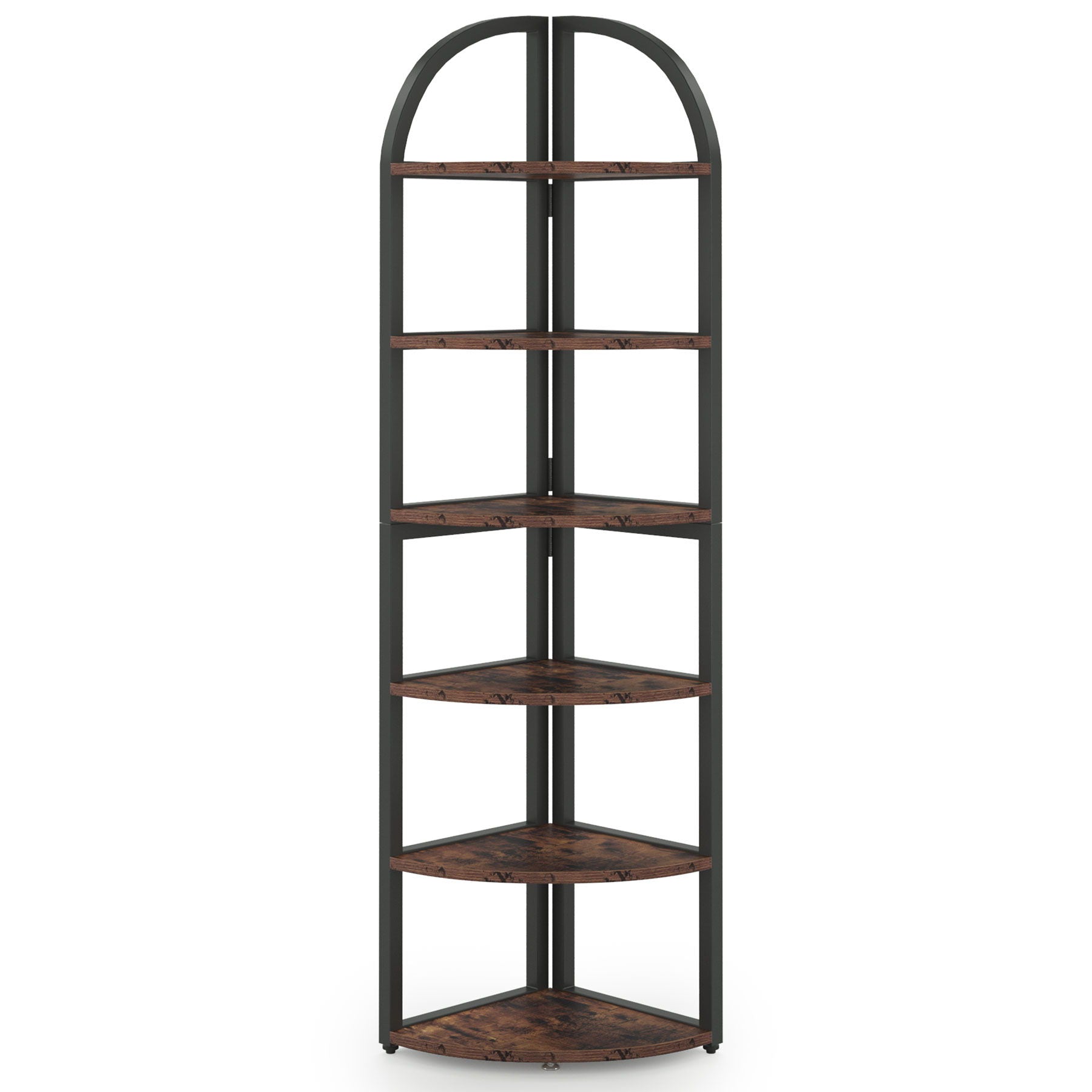 Tall 6 Tier Corner Shelf, Freestanding Bookshelf For Living Room - Rustic Brown by HouseOfZazla