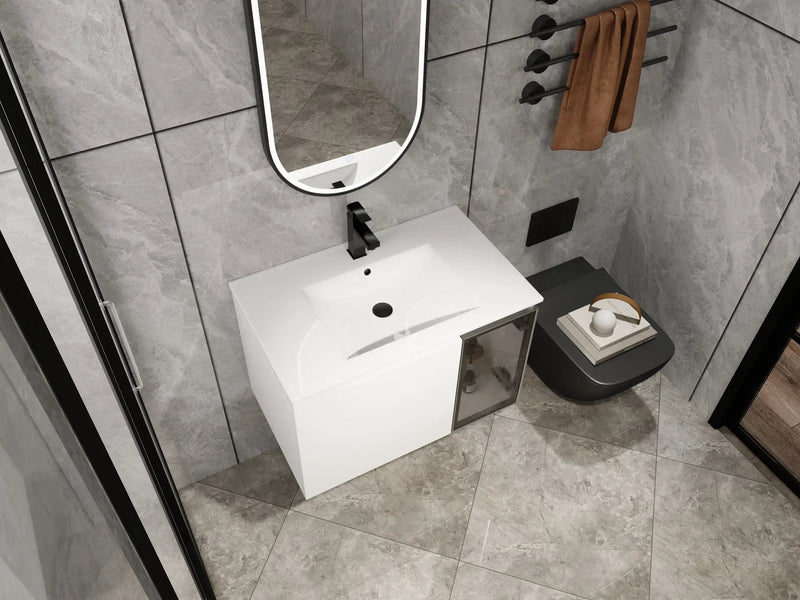 30" Wall-Mounted Bathroom Vanity With Ceramic Sink, Glossy by HouseOfZazla