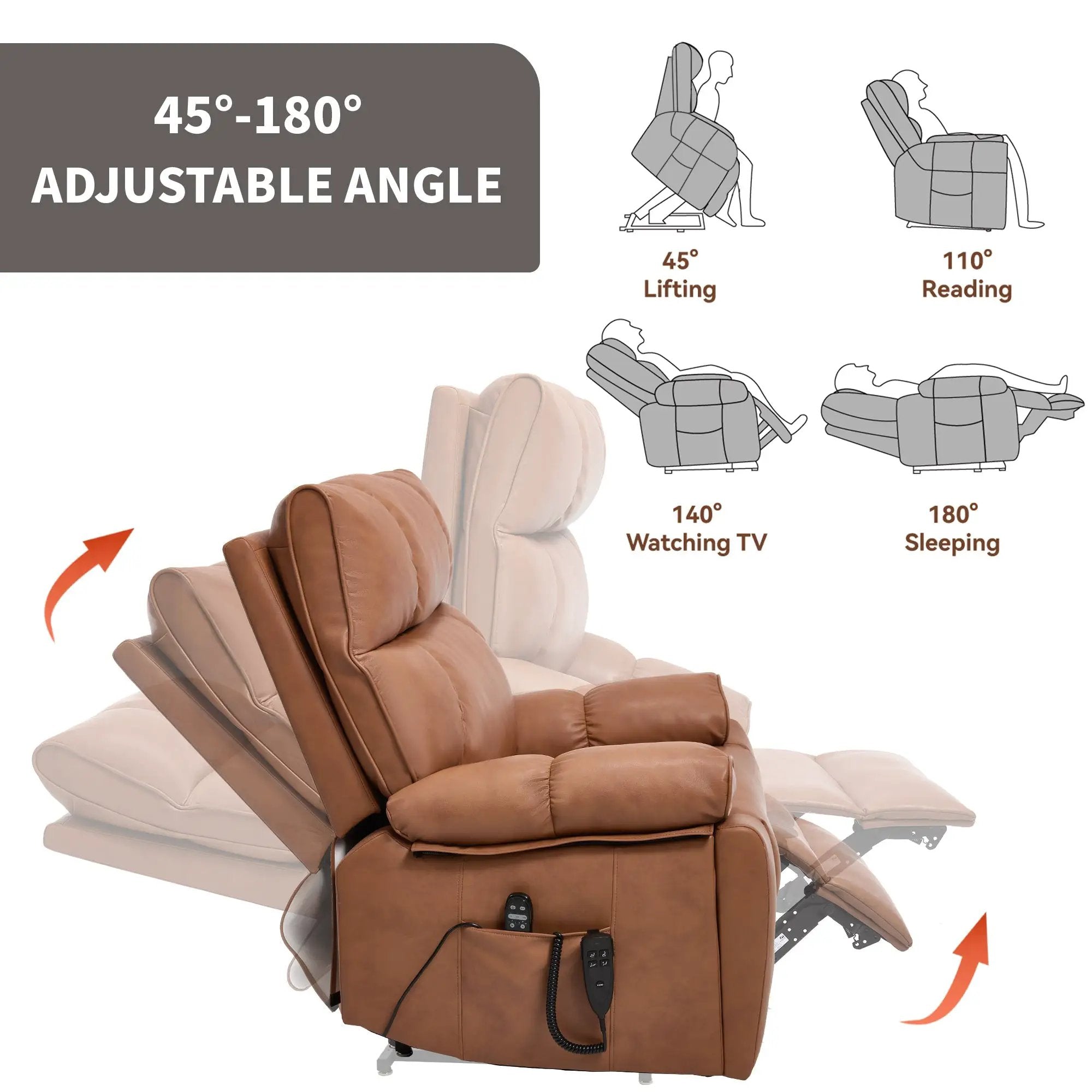 Orange Leatheraire Heat Massage Dual Motor Lift Recliner by HouseOfZazla