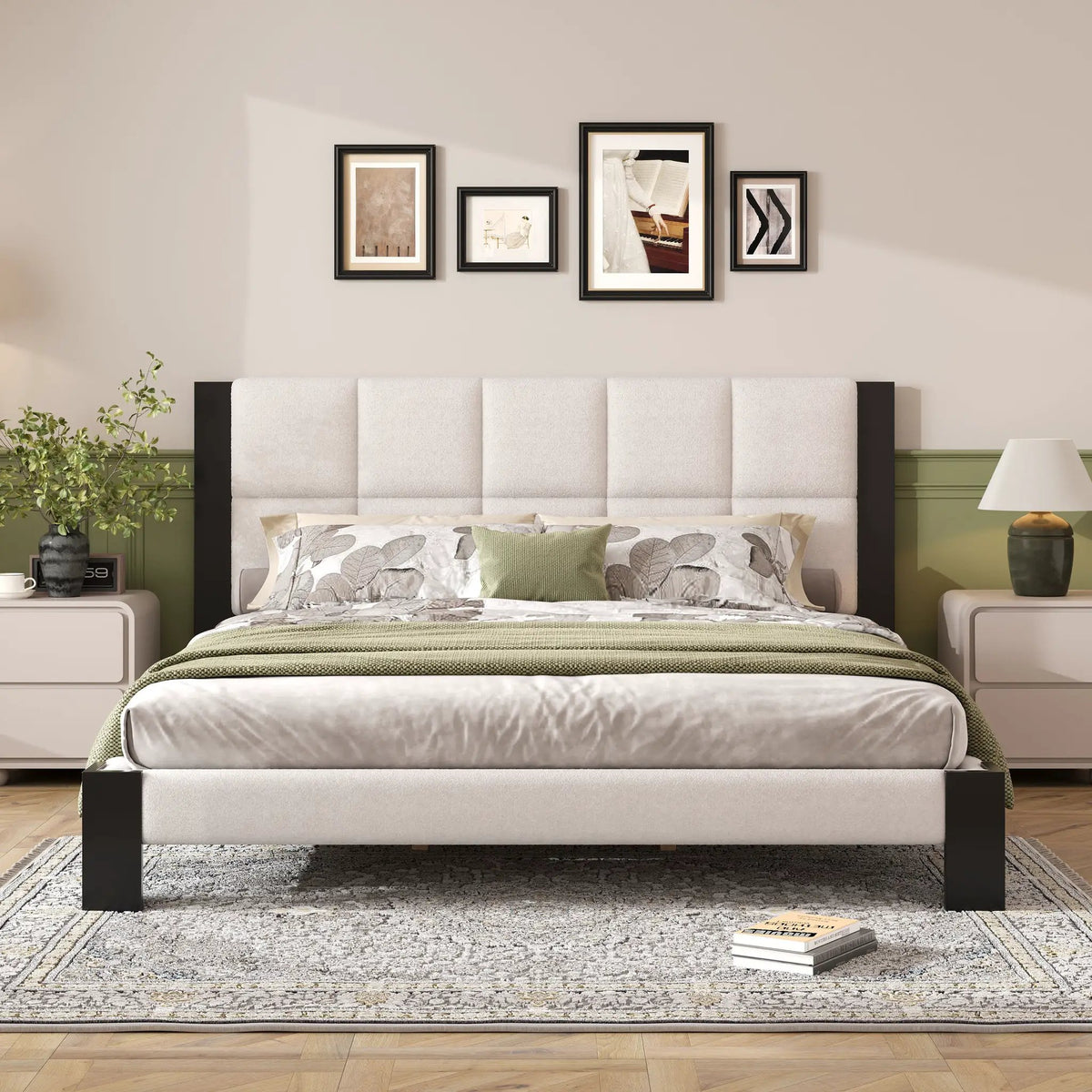 Boucle Cal King Bed Frame with Cube Headboard by HouseOfZazla