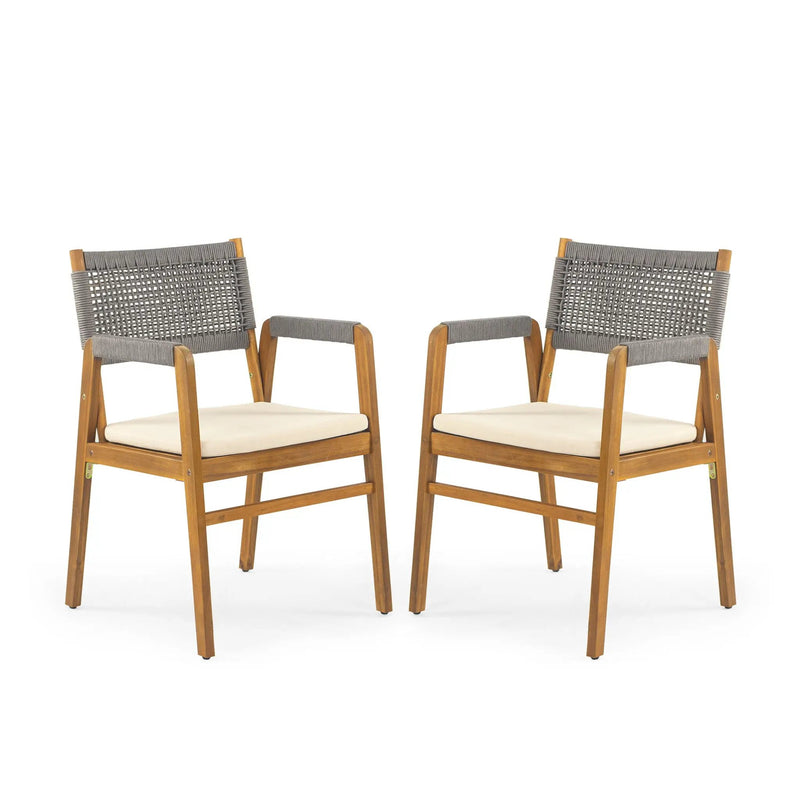 Outdoor Acacia Wood Dining Armchair With Cushion (Set of 2) by HouseOfZazla