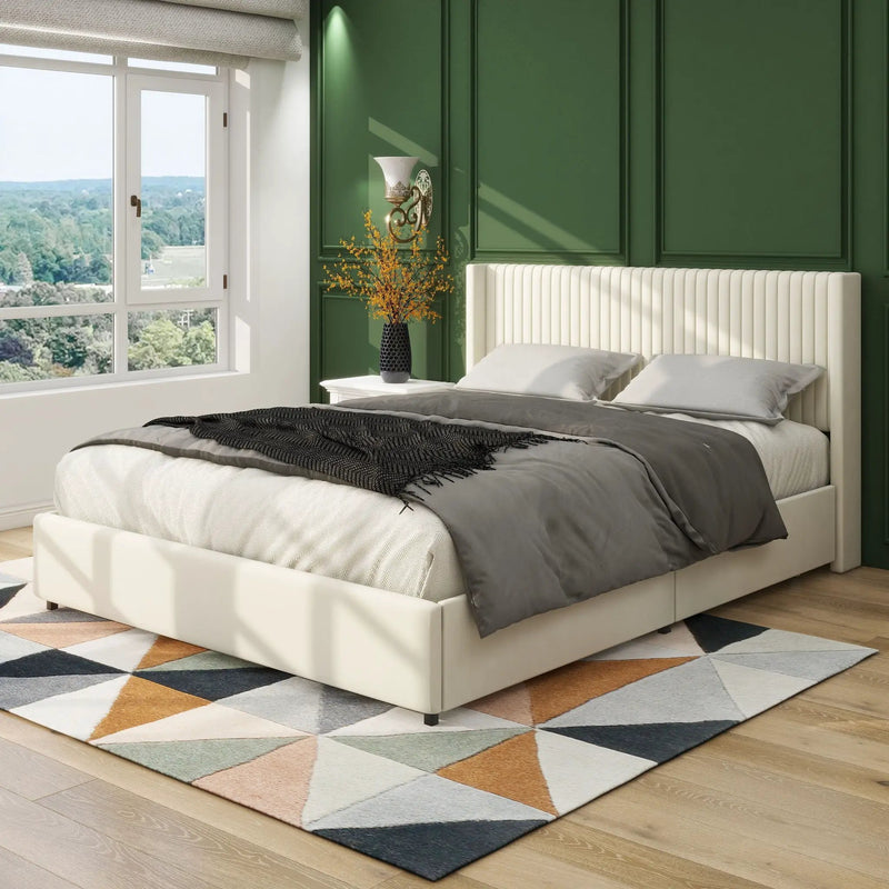 Anna - Upholstered Wingback Platform Bed With 4 Drawers Storage by Unique Piece Furniture