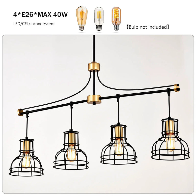 Dining Room Light Fixture / Chandelier Table, 40 -" Hanging For Farmhouse Linear Chandeliers, 5 Light Kitchen Island Lighting Ceiling Chandelier, With Metal Lampshade - Gold / Matte Black by HouseOfZazla