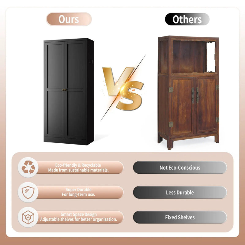 Kitchen Pantry Cabinet With 4 Adjustable Shelves, Heavy Duty Freestanding Organizer by Unique Piece Furniture