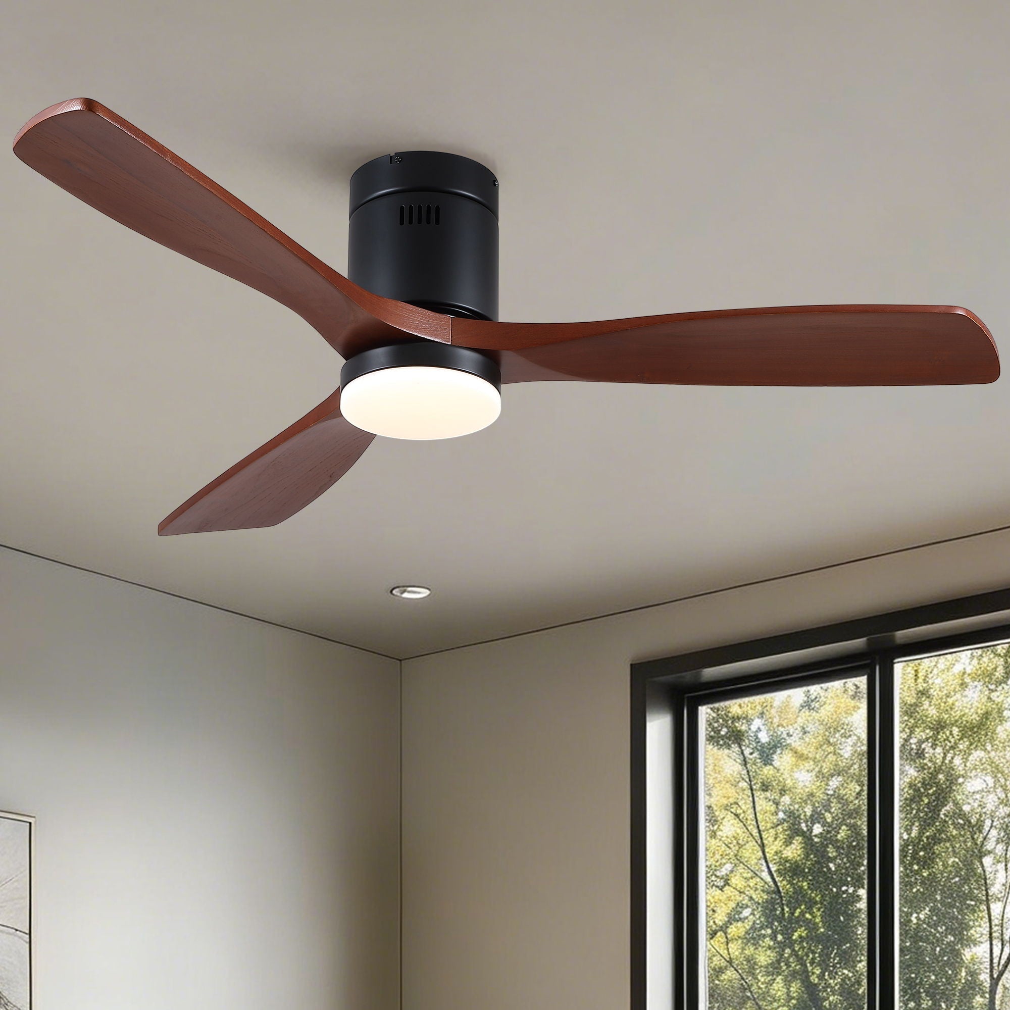 Low Profile Flush Mount Intergrated LED Ceiling Fan With Light And Silent Reversible Motor by HouseOfZazla