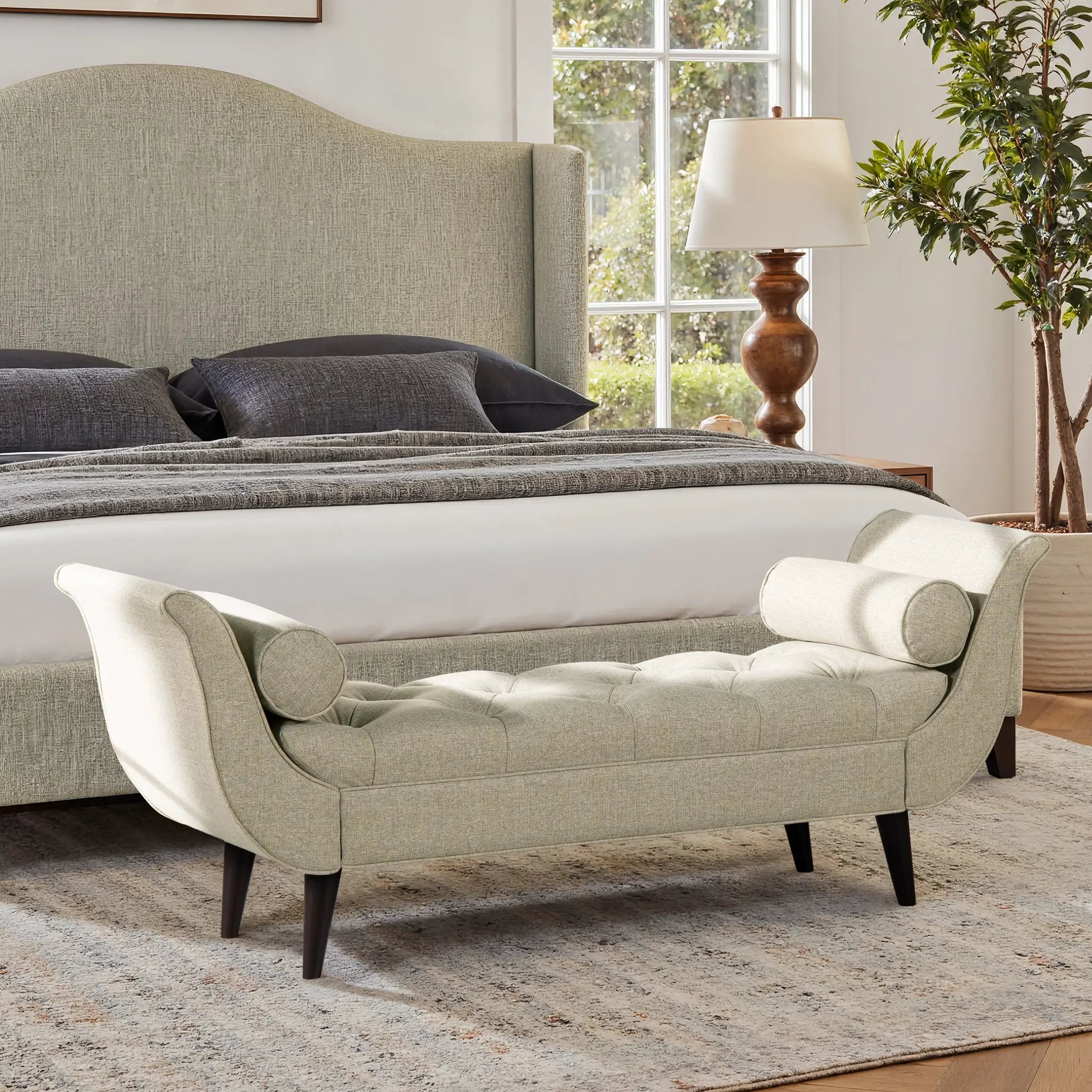 Alma Tufted Flared Arm Entryway Bench by HouseOfZazla