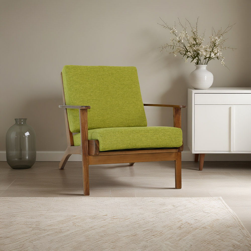 Genuine Lounge Chair with Solid Wood Frame - Beige, Green, Light Blue, photo 18 of 24