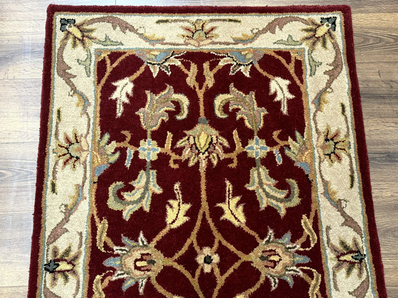 Small Floral Wool Rug 3x5, Safavieh Heritage Collection, Dark Red, Pair A by Jewel Rugs
