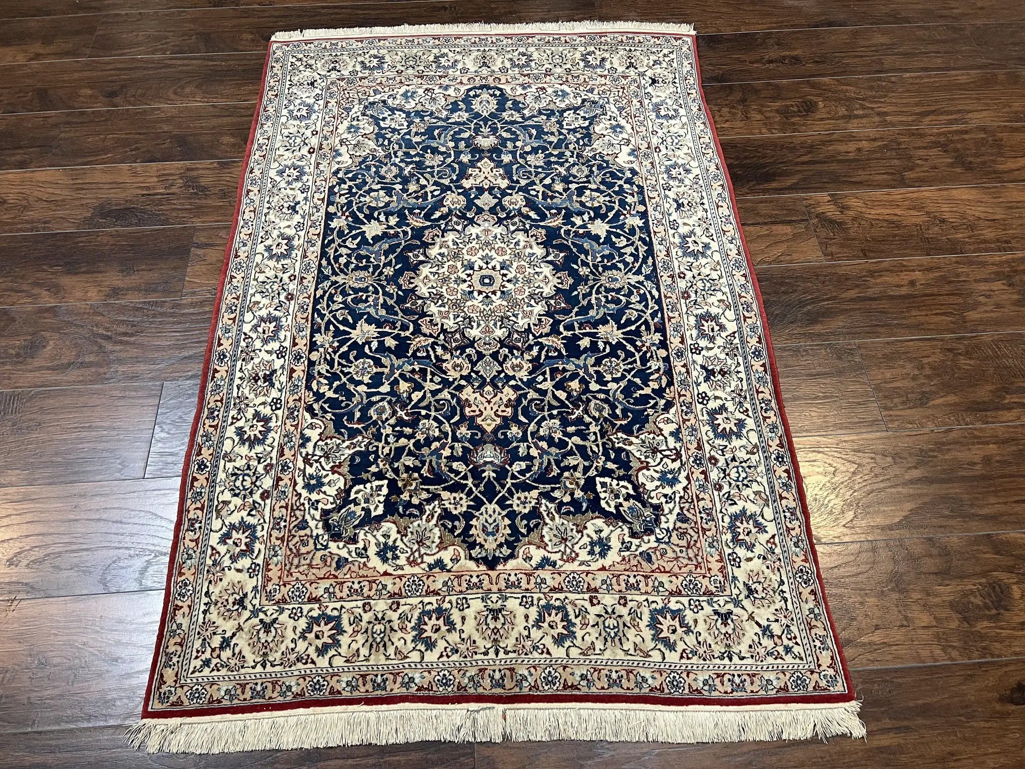 Super Fine Persian Nain Rug 3.6 x 5.4, Navy Blue and Ivory, 700 KPSI by Jewel Rugs