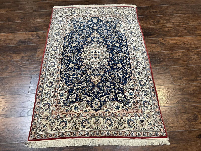 Super Fine Persian Nain Rug 3.6 x 5.4, Navy Blue and Ivory, 700 KPSI by Jewel Rugs