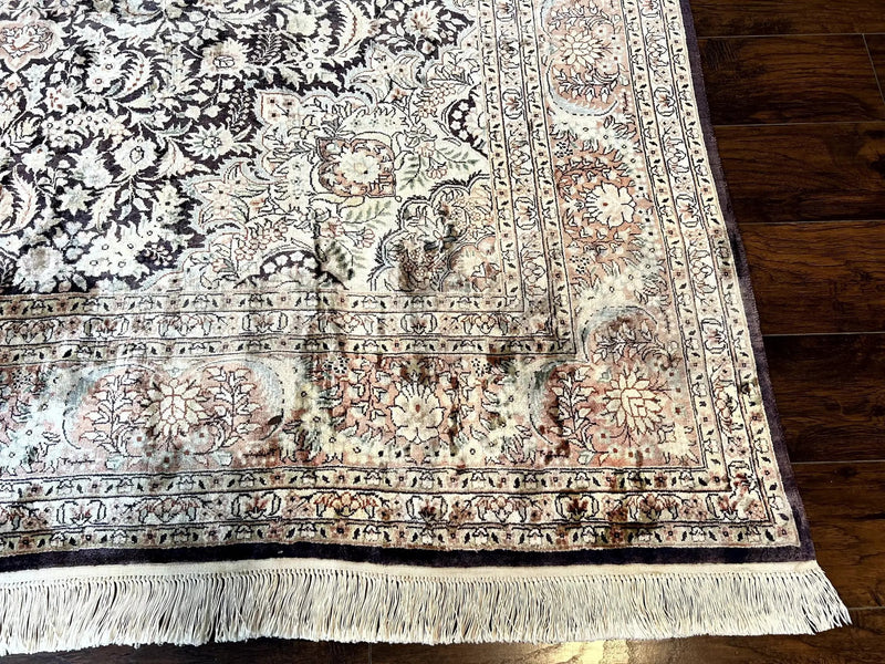 Silk Indian Kashmiri Rug 8x10, Floral Medallion, Indo Persian Carpet, Handmade Vintage Silk Rug by Jewel Rugs