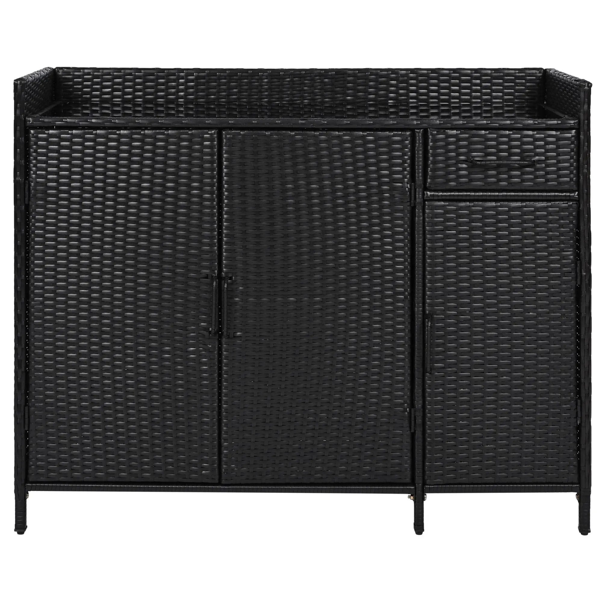 K&K 47.5"W Wicker Outdoor Storage Cabinet with Tempered Glass Top by HouseOfZazla
