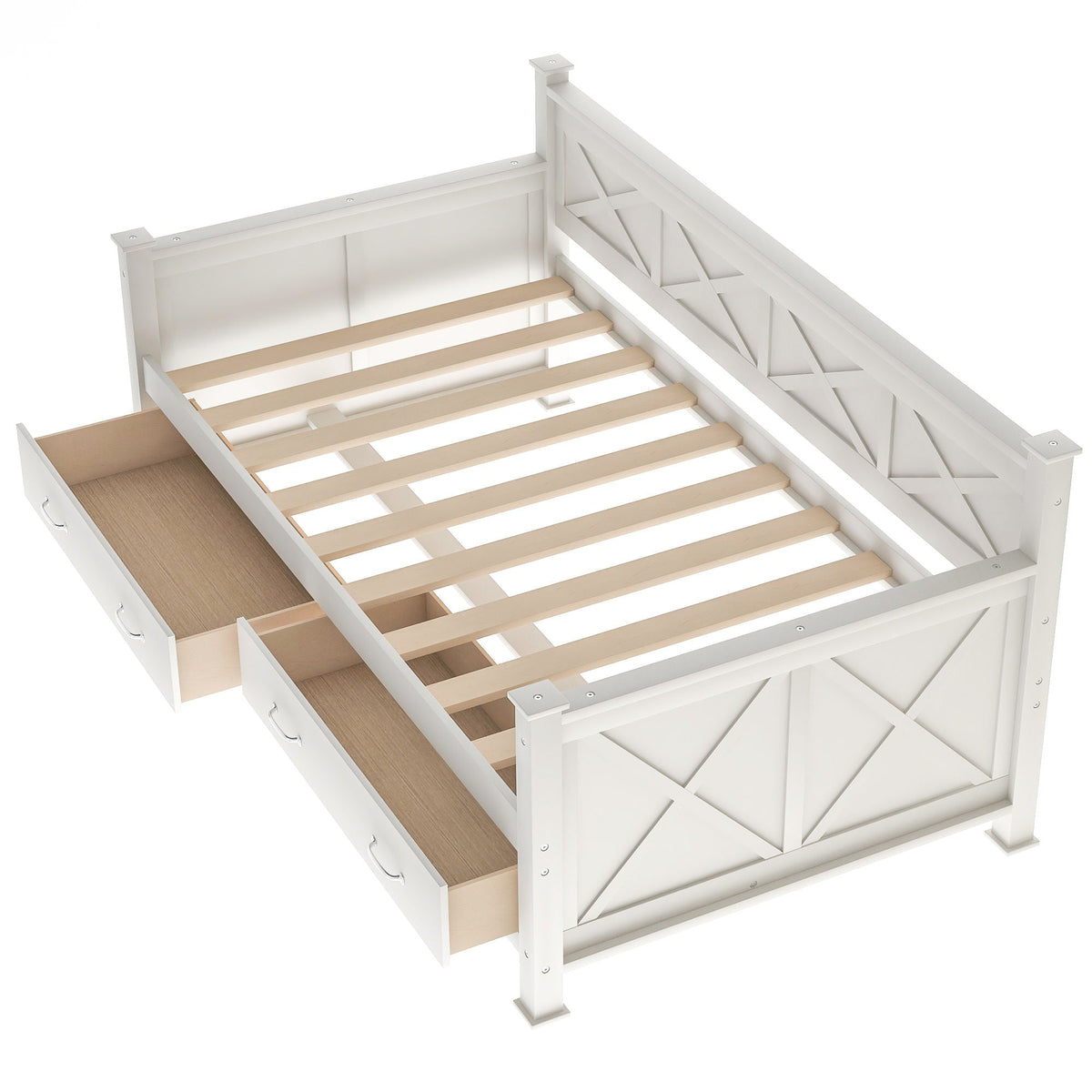 Modern Daybed with 2 Large Drawers and X Shaped Frame - Twin, Dark Gray or White, photo 21 of 28