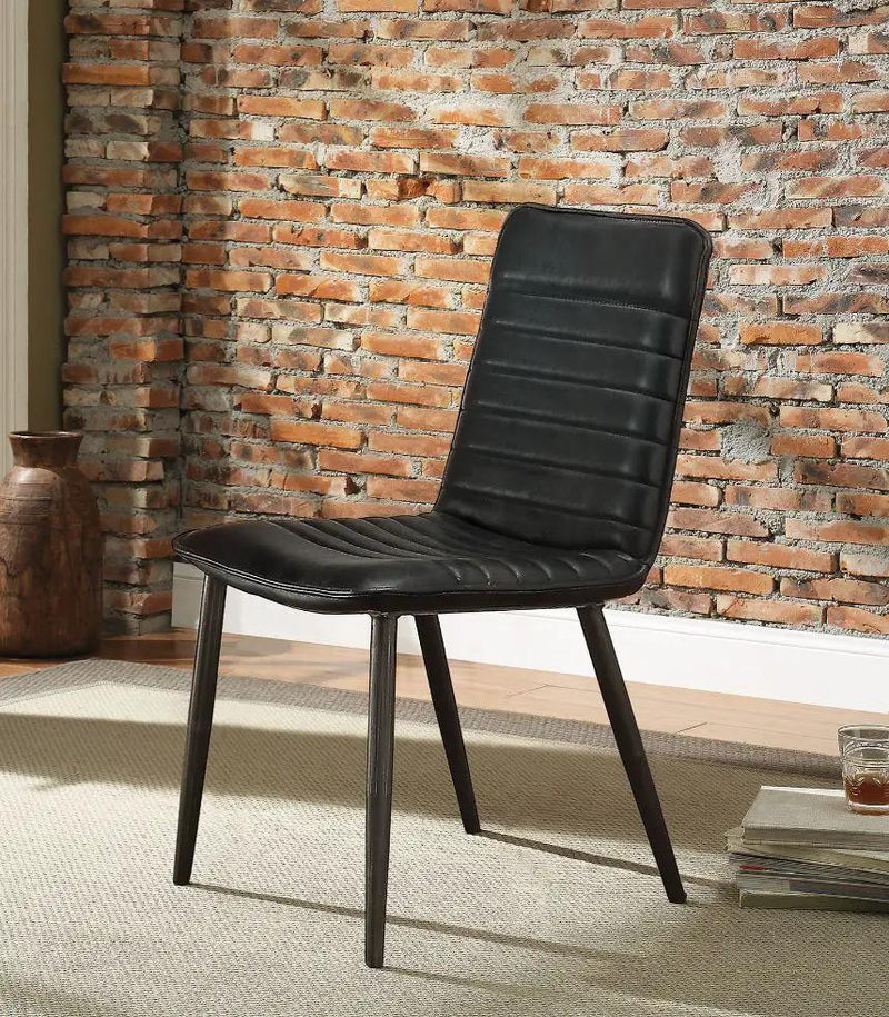 Hosmer - Side Chair (Set of 2) - Black Top Grain Leather & Antique Black by Unique Piece Furniture