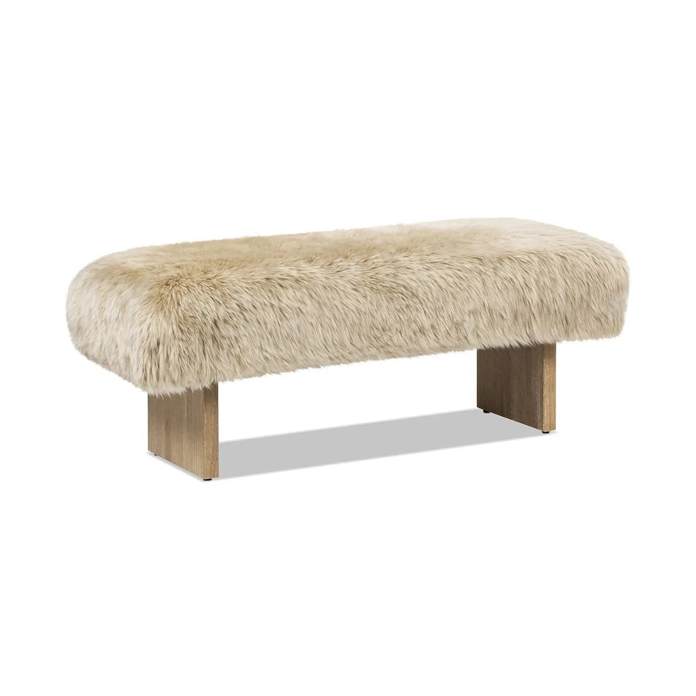 Leda - Sheepskin Fur Rectangular Accent Bench - Natural Blonde by HouseOfZazla