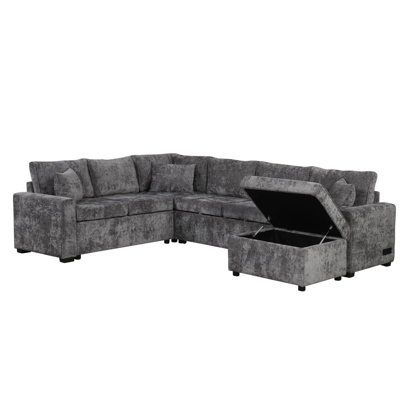 Sectional Sofa Pull-Out Sofa Bed Sleeper With A Storage Ottoman, Three Pillows And Charging Devices For Living Room by HouseOfZazla