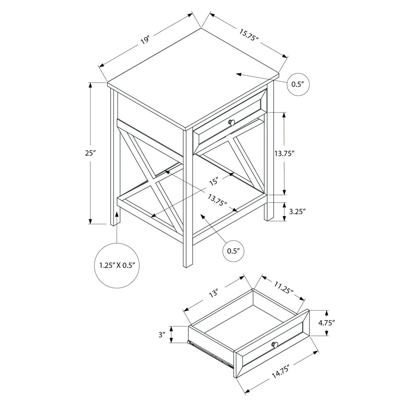Accent End Table, 2 Tier, Storage Drawer, Transitional Style by Unique Piece Furniture