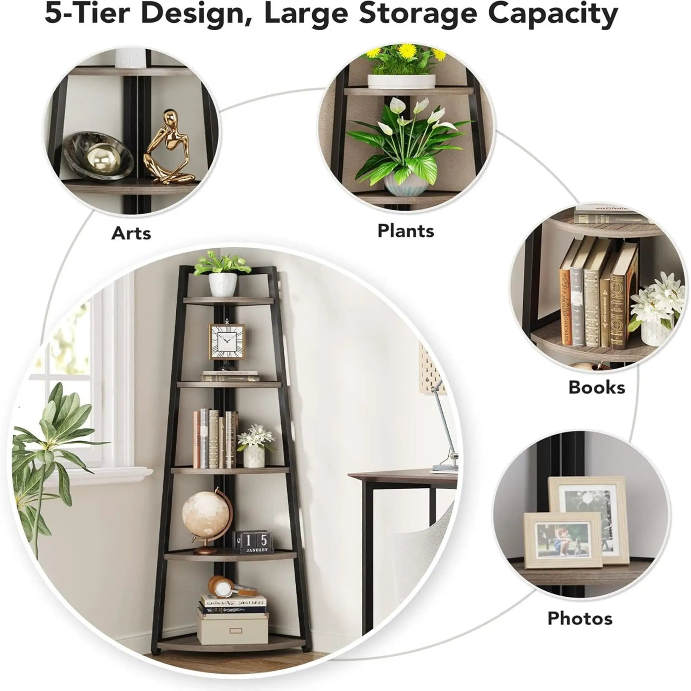 Tall 5 Tier Corner Bookshelf For Living Room by HouseOfZazla