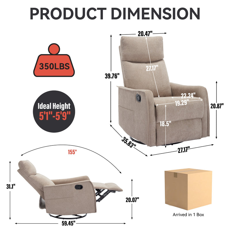 Heat Massage Manual Recliner Chair with Rocker and Swivel in Fabric for Living Room, Khaki by HouseOfZazla