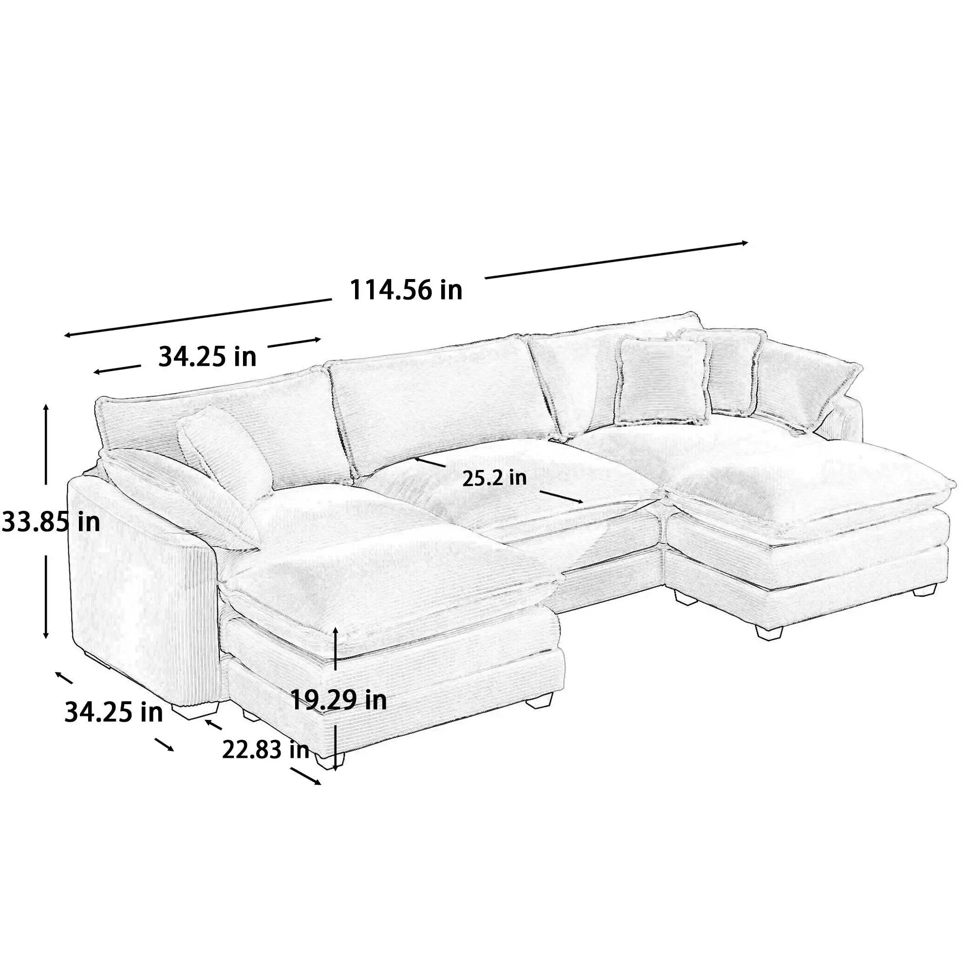 Modern Oversized Modular Cushion Sofa With Ottoman, Low Back, Deep Seating Sofa Set by Unique Piece Furniture