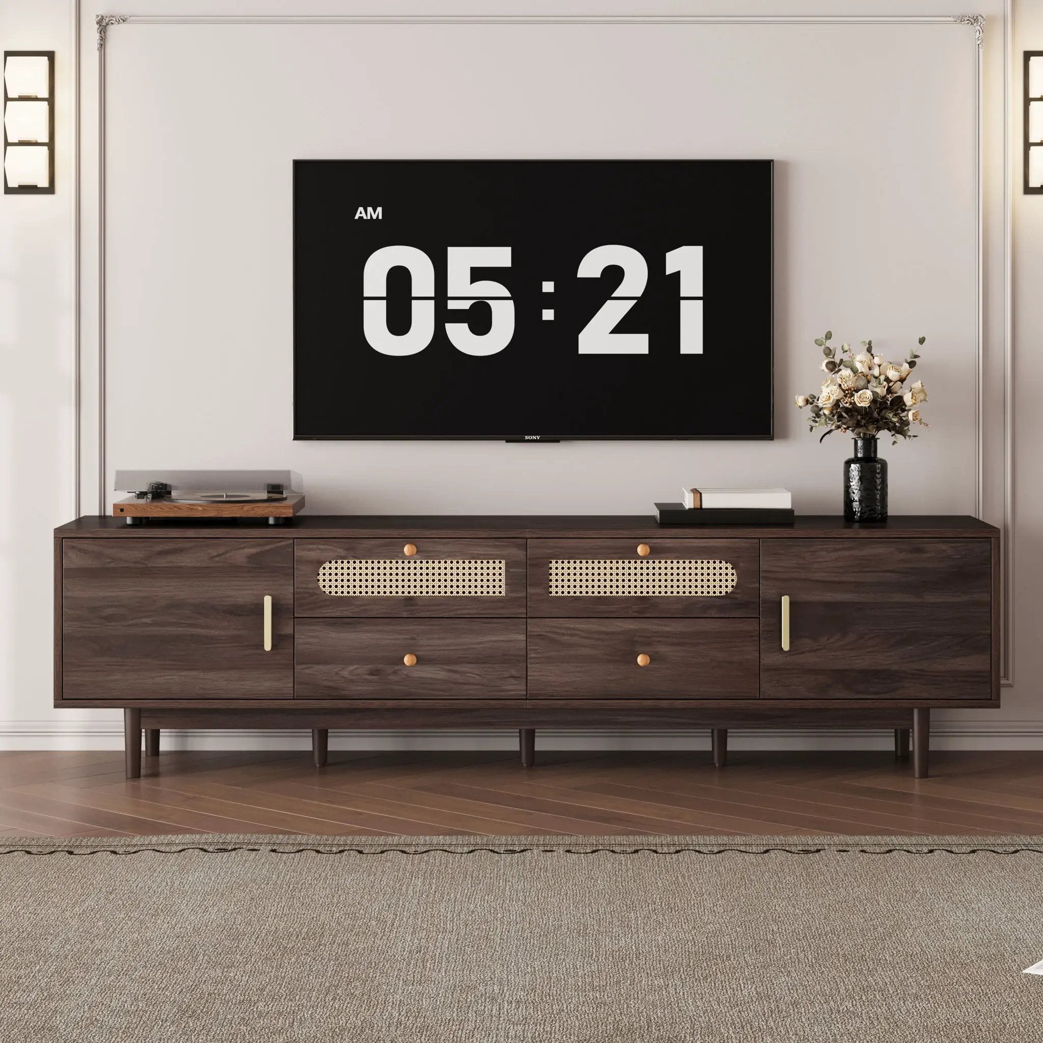 TV Stand With Drawers, Accent Entertainment Center For Living Room - Dark Brown by Unique Piece Furniture