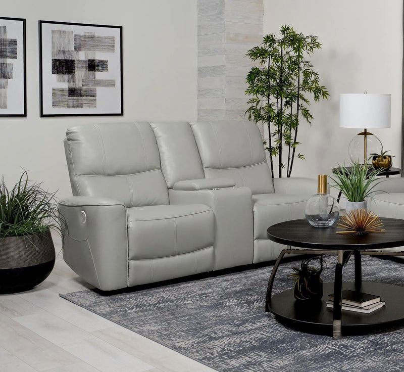 Greenfield Upholstered Power Reclining Loveseat Dove Grey by Unique Piece Furniture