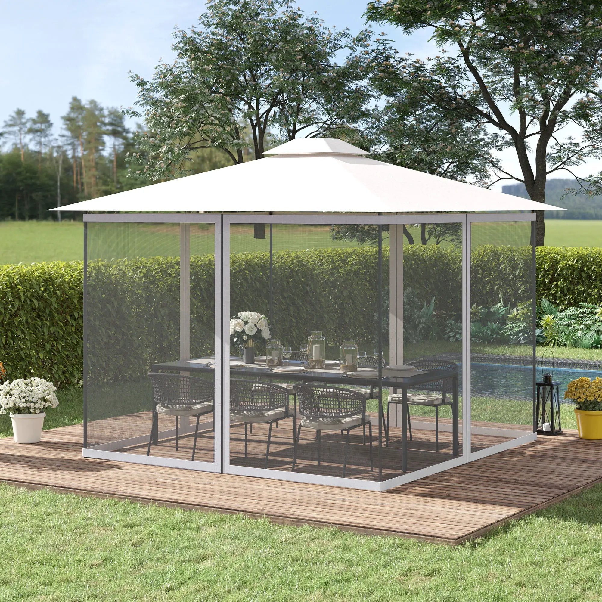 Outsunny - 10' x 13' Replacement Mesh Sidewall Netting For Patio Gazebos And Canopy Tents With Zippers (Sidewall Only) - White by Unique Piece Furniture