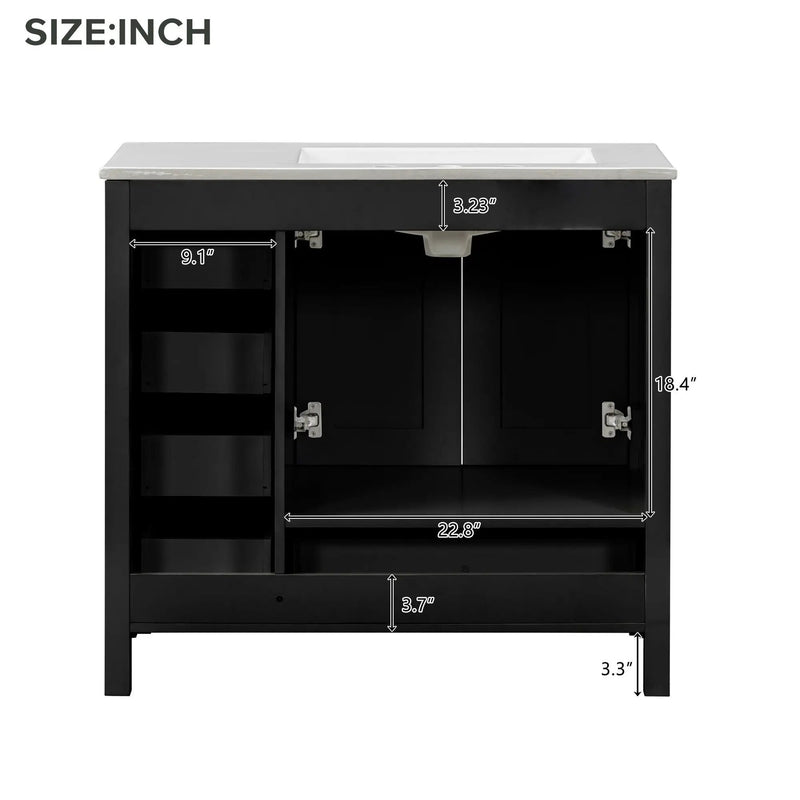 Bathroom Vanity With Ceramic Sink Combo, Abundant Storage Cabinet 2 Soft Close Doors And 5 Drawers by HouseOfZazla