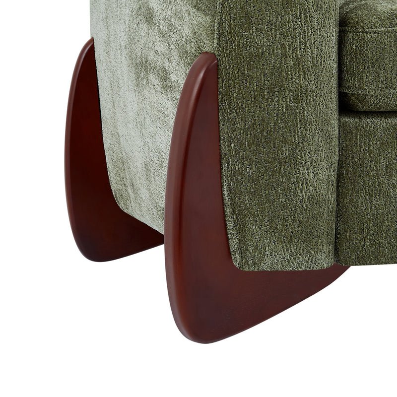 89"L Chenille Sofa with Wooden Legs – Olive by HouseOfZazla