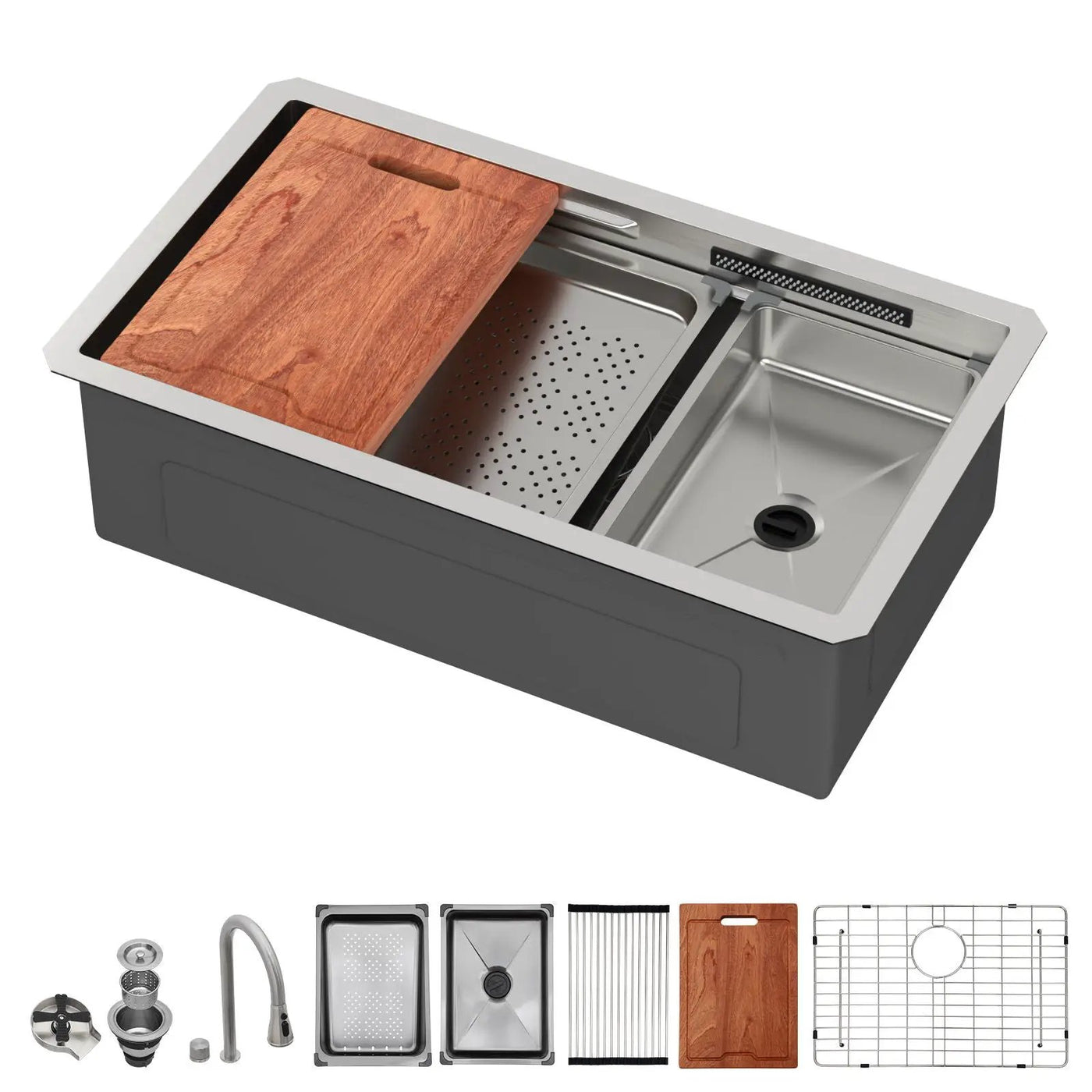 Undermount Stainless Steel Kitchen Sink With Pull Down Faucet & Ledge Workstation by HouseOfZazla