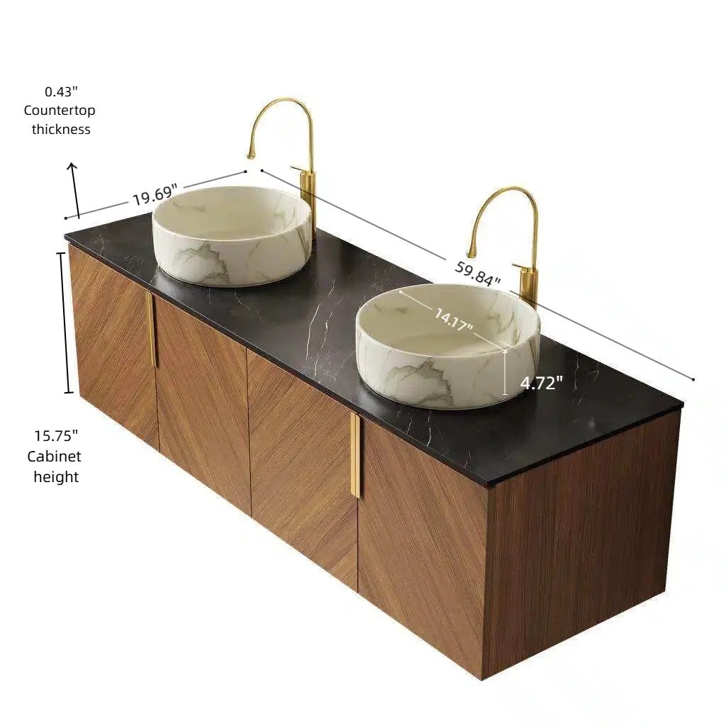 ARAI 60" Bathroom Vanity with Floating Plywood Cabinet and Ceramic Basin by HouseOfZazla