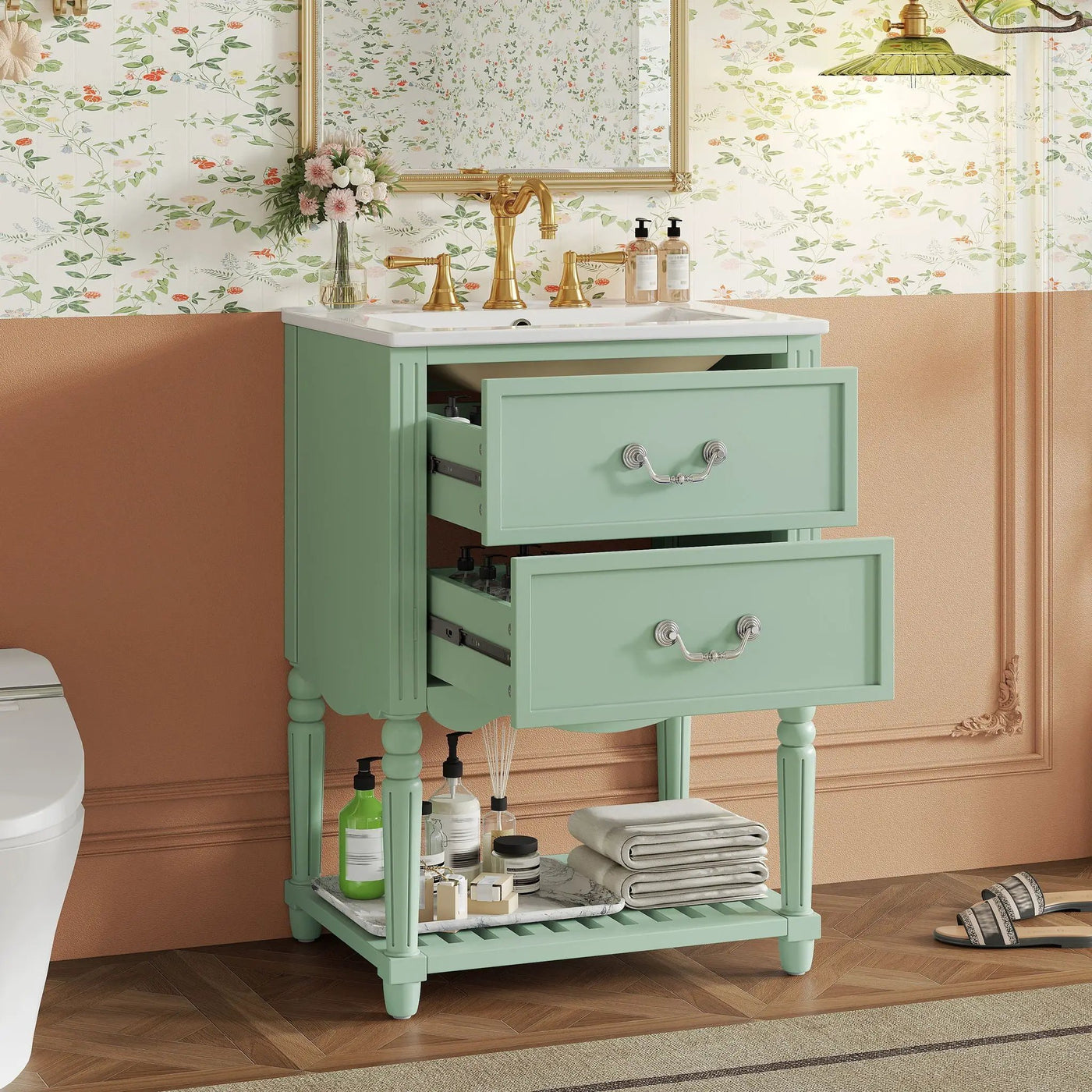 Wave Design Bathroom Vanity With Sink, 2 Drawers And Open Shelf by HouseOfZazla